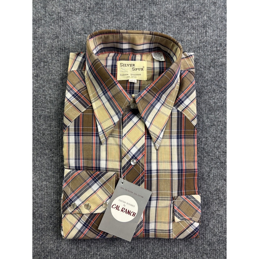 Silver Spur Western Shirt Mens 16.5-35 Brown Plaid Pearl Snap Long Sleeve‎ VNTG